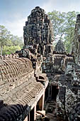 Angkor Thom - Bayon temple, second enclosure, corner towers seen from the central terrace 